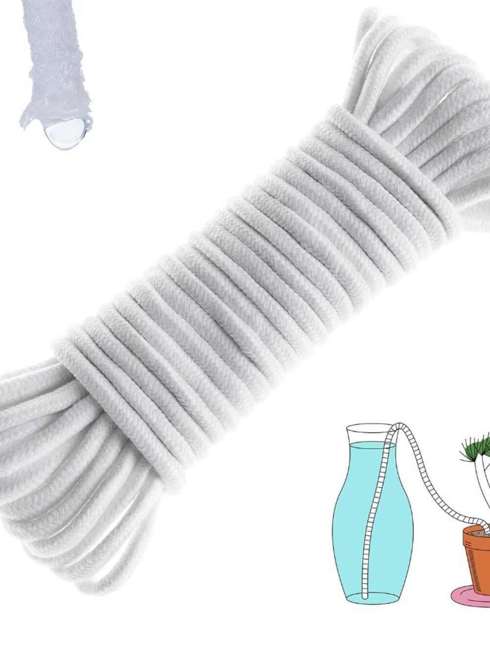 50 Feet 1/4 Inch Self Watering Wick Cord, Wicking Rope for Plants Caring, Plant